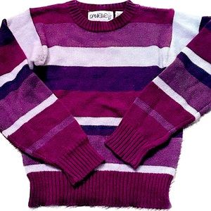 🎁Vintage sweater Crewneck purple fushia & grey  stripe M Danielle 🎁= 2 for $32